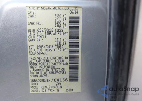 2014 Nissan Frontier Sv из США, поврежденный, VIN 1N6AD0ER3EN764156